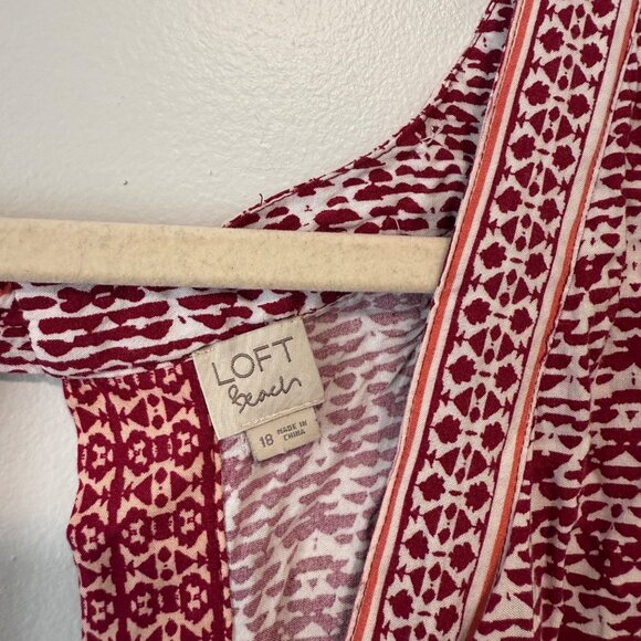 Loft Pink & White Sleeveless Patterned Jumpsuit Smocked Waist Deep V-neck - Picture 4 of 7